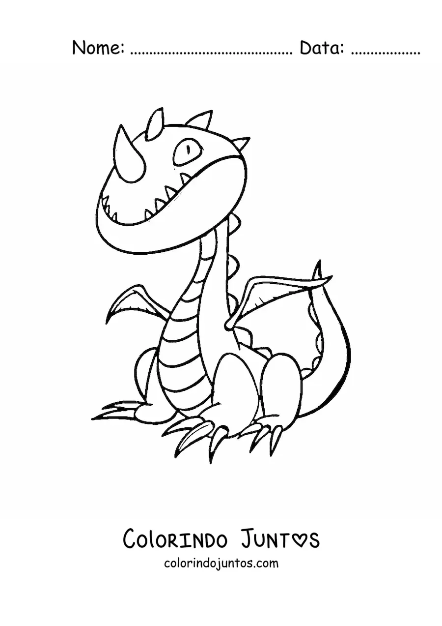 Desenho para colorir de dragão animado com um chifre