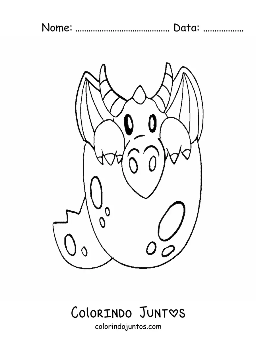 Desenho para colorir de ovo com dragão bebê