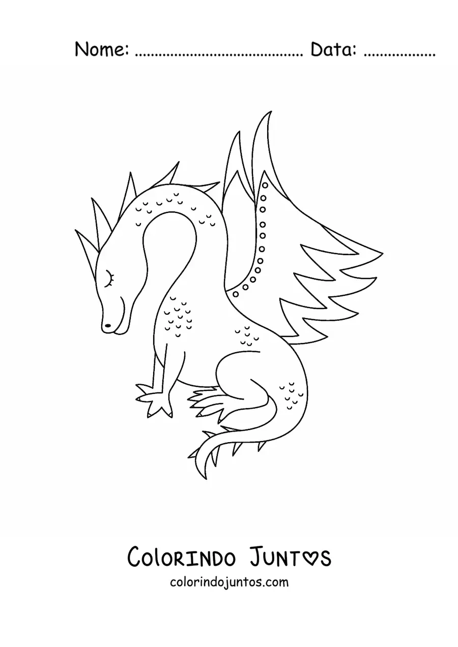Desenho para colorir de dragão sentado sem fundo