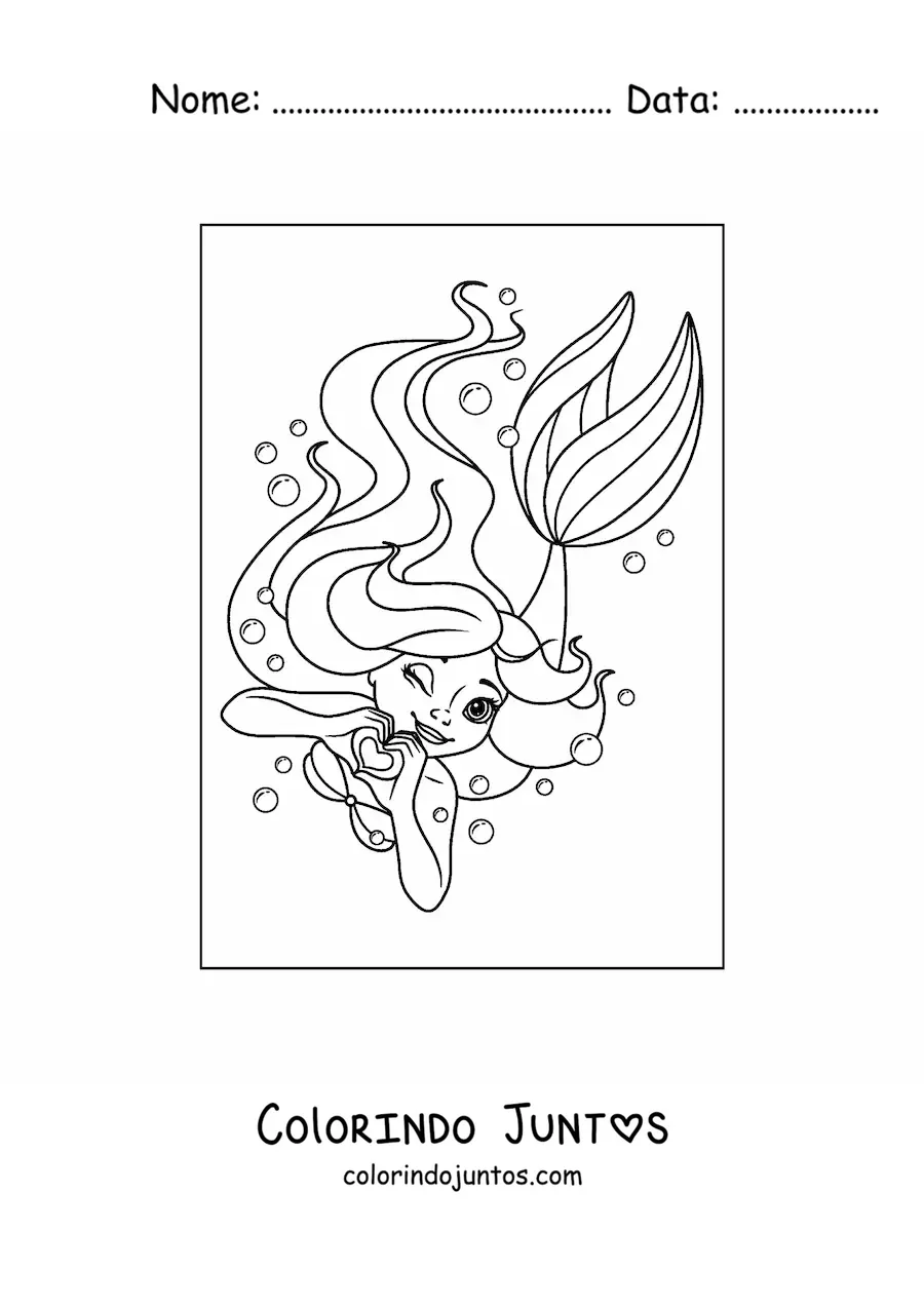 Desenho para colorir de linda sereia nadando debaixo d'água