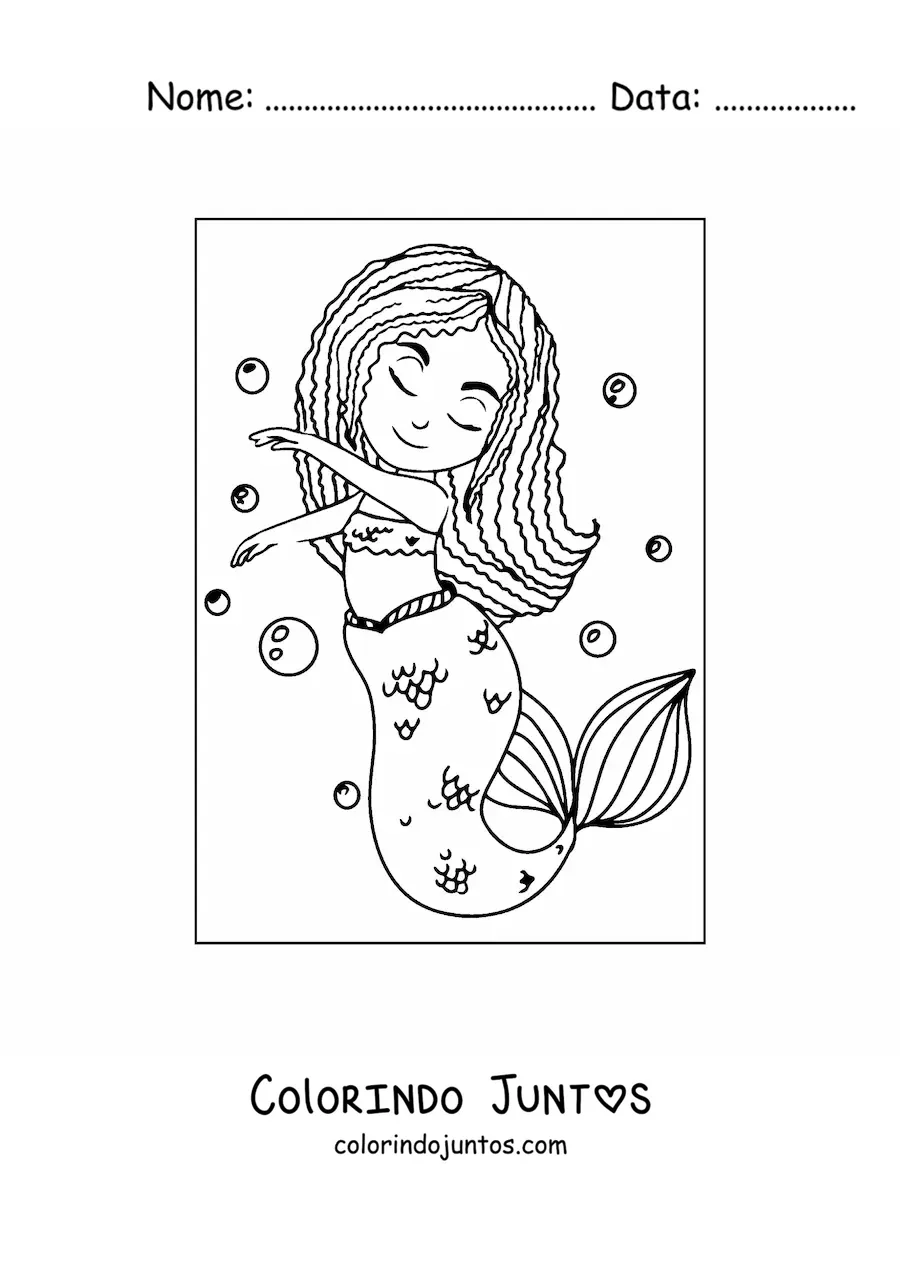 Desenho para colorir de sereia dançando