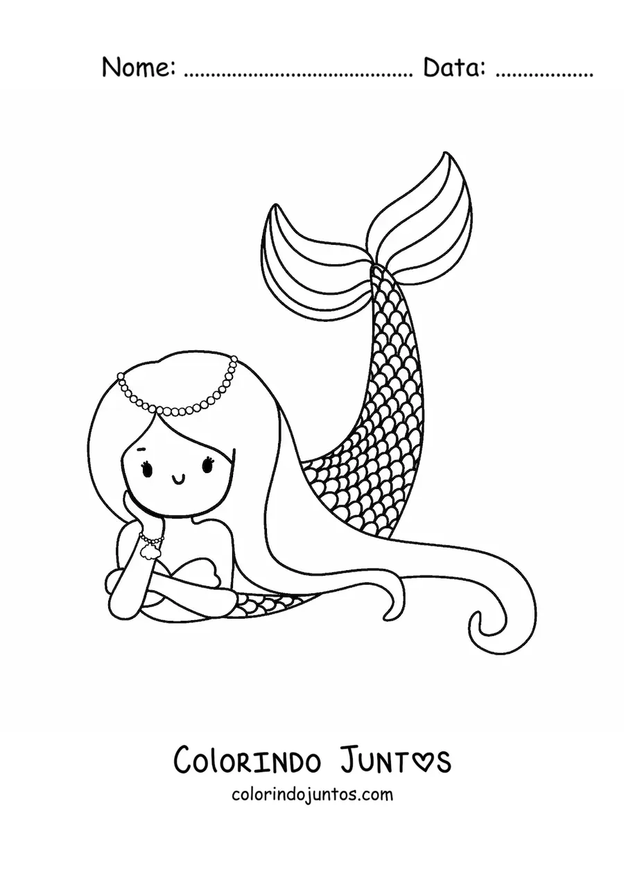 Desenho para colorir de sereia deitada