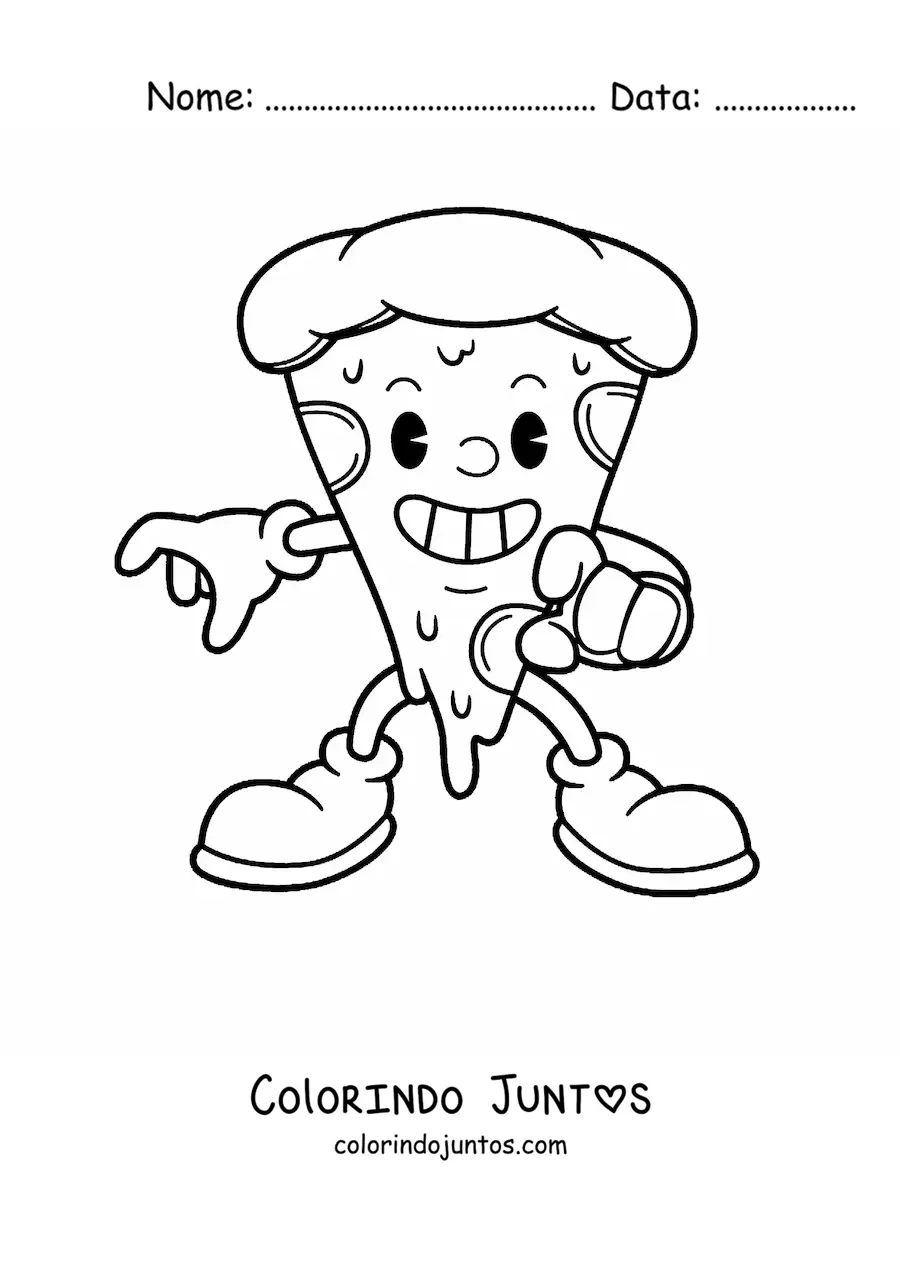 Desenho para colorir de uma fatia de pizza animada