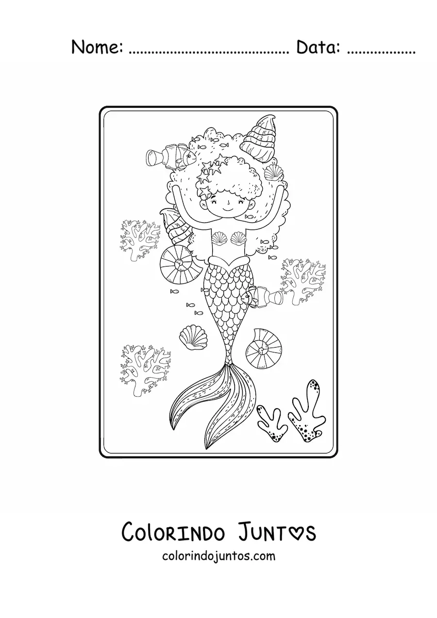 Desenho para colorir de linda sereia com cabelo afro