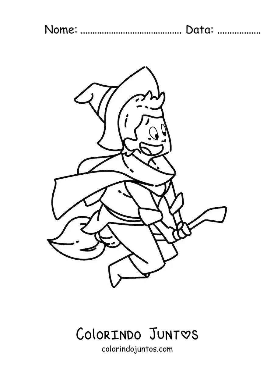 Desenho para colorir de feiticeiro voando em sua vassoura
