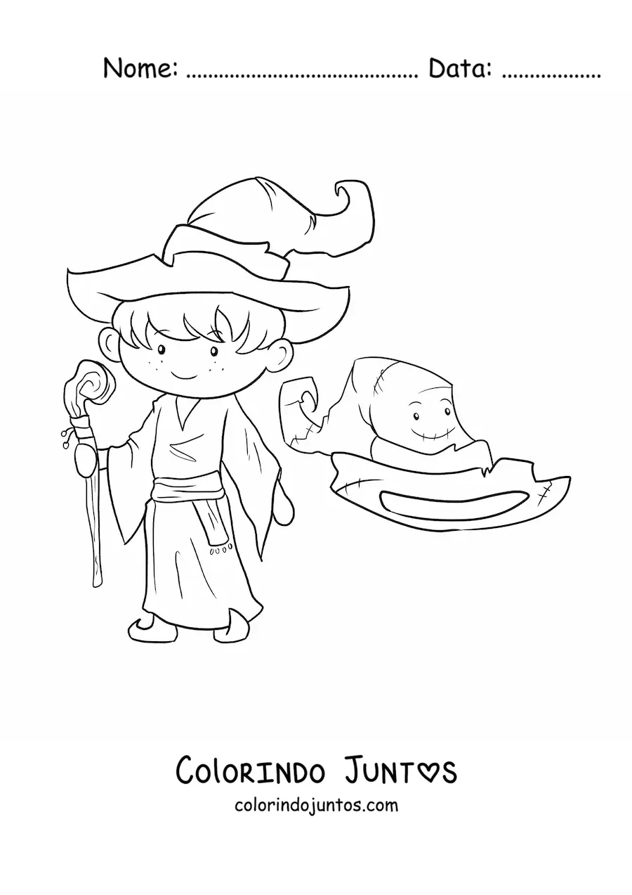 Desenho para colorir de feiticeiro com chapeu animado