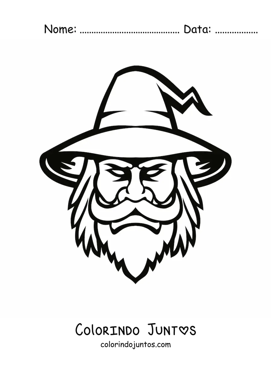 Desenho para colorir de rosto de um feiticeiro malvado