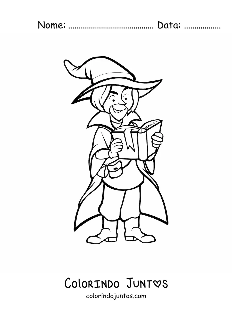 Desenho para colorir de feiticeiro sombrio lendo um livro