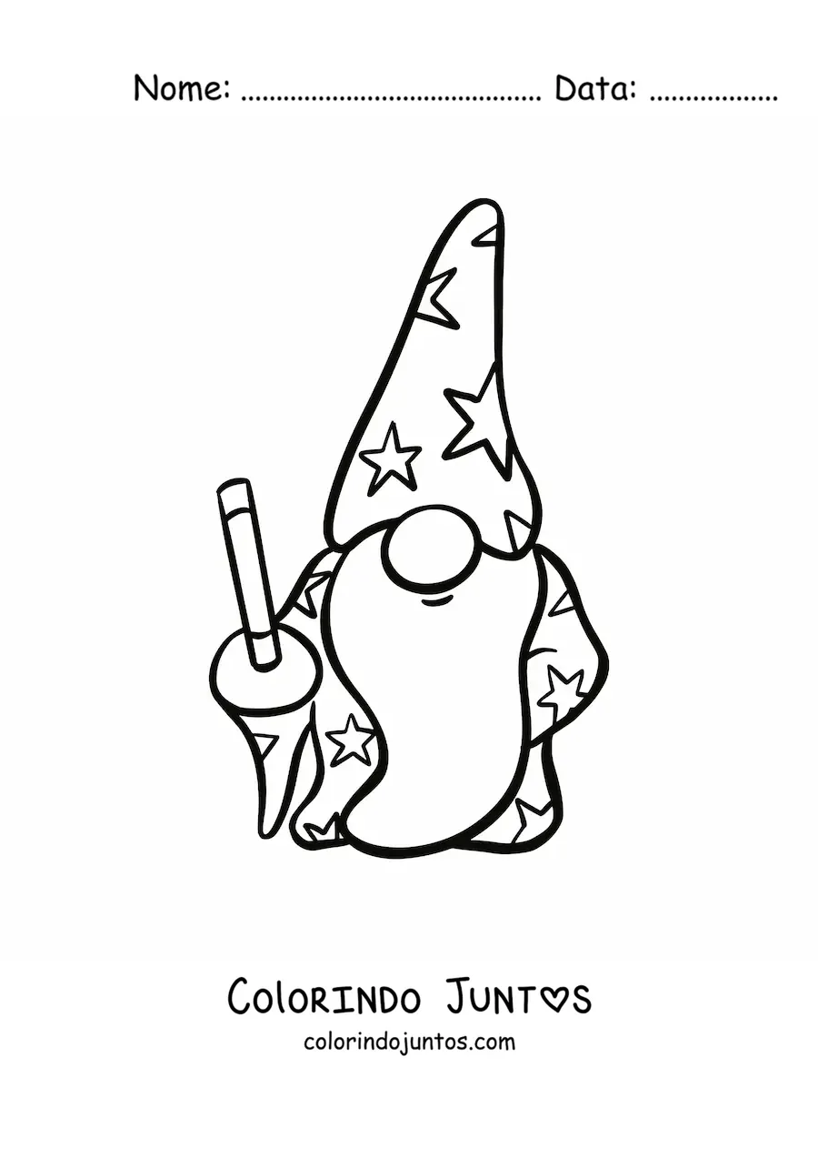 Desenho para colorir de gnomo feiticeiro fofo