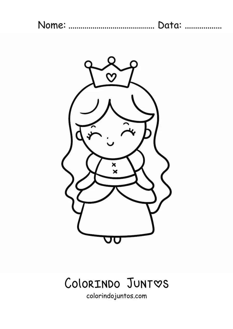 Desenho para colorir de princesa kawaii