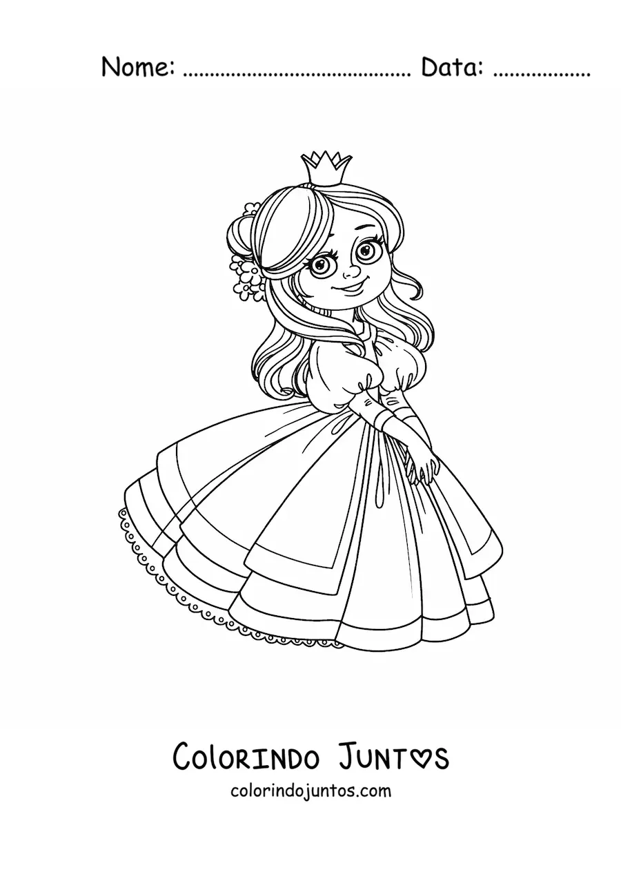 Desenho para colorir de linda princesa animada com luvas