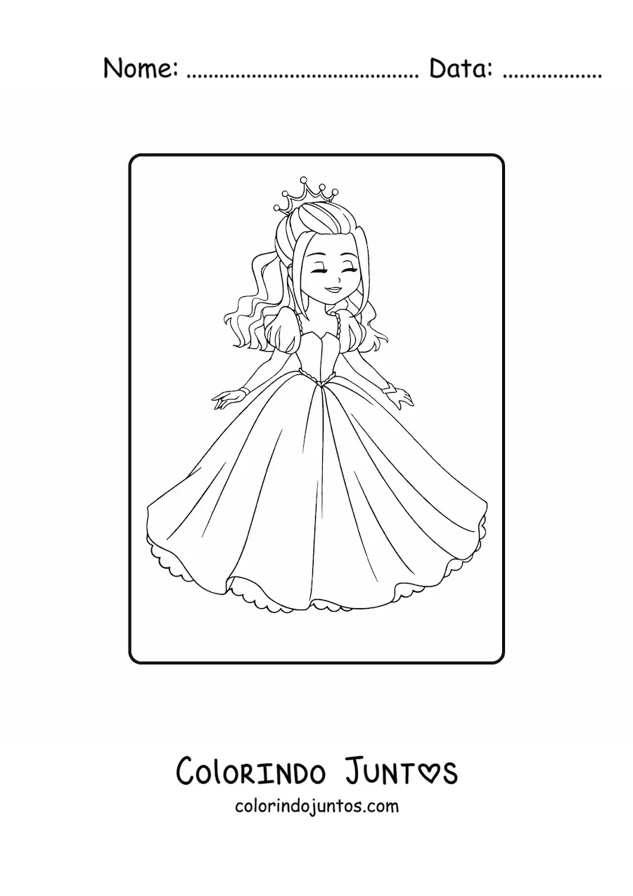 Desenho para colorir de linda princesa alegre