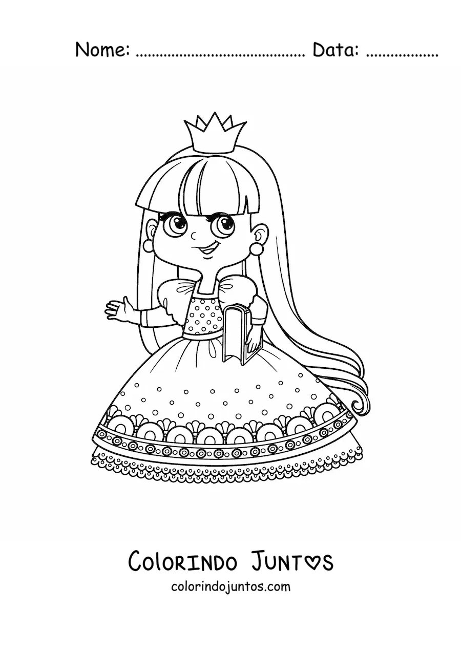 Desenho para colorir de princesa kawaii com livro