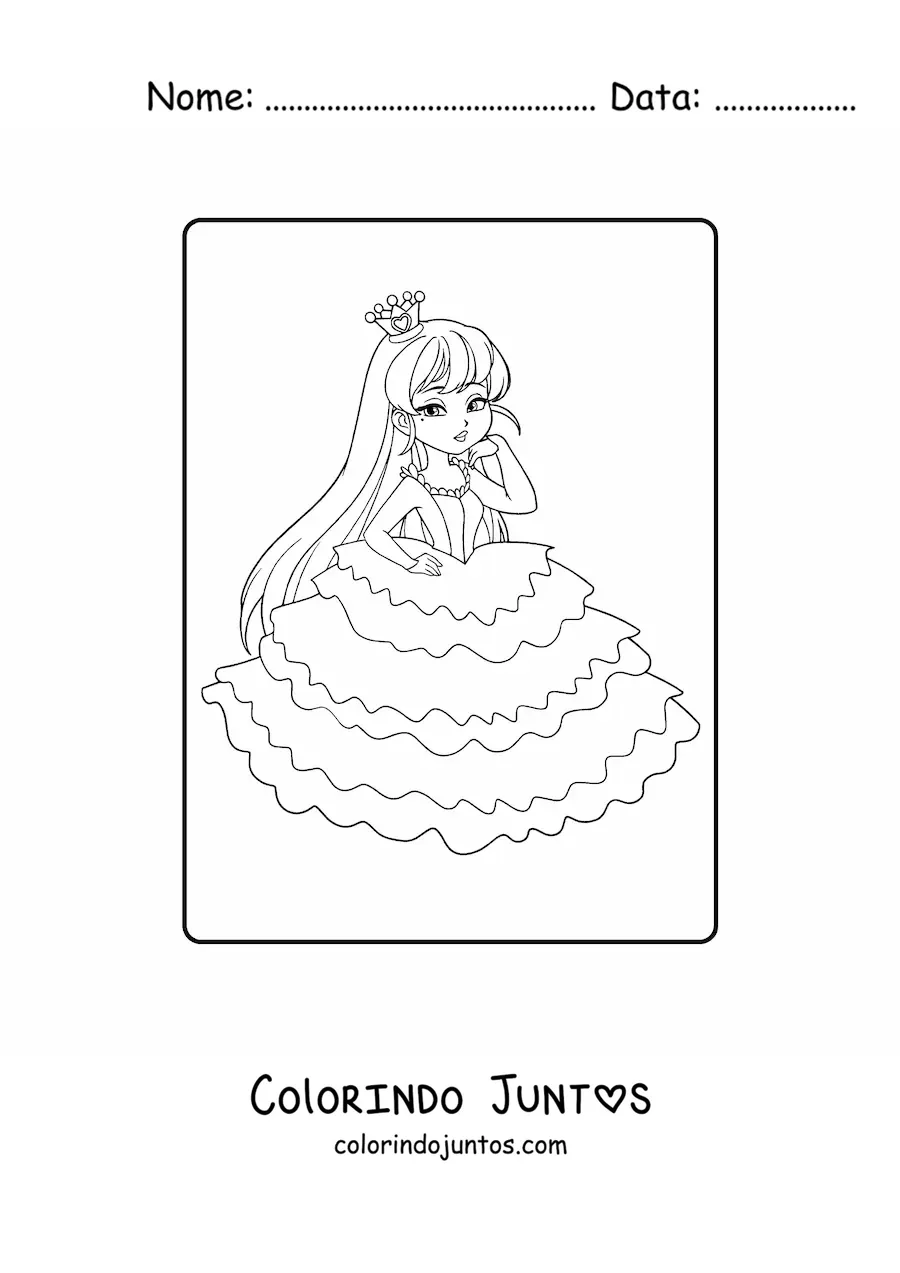 Desenho para colorir de princesa animada elegante