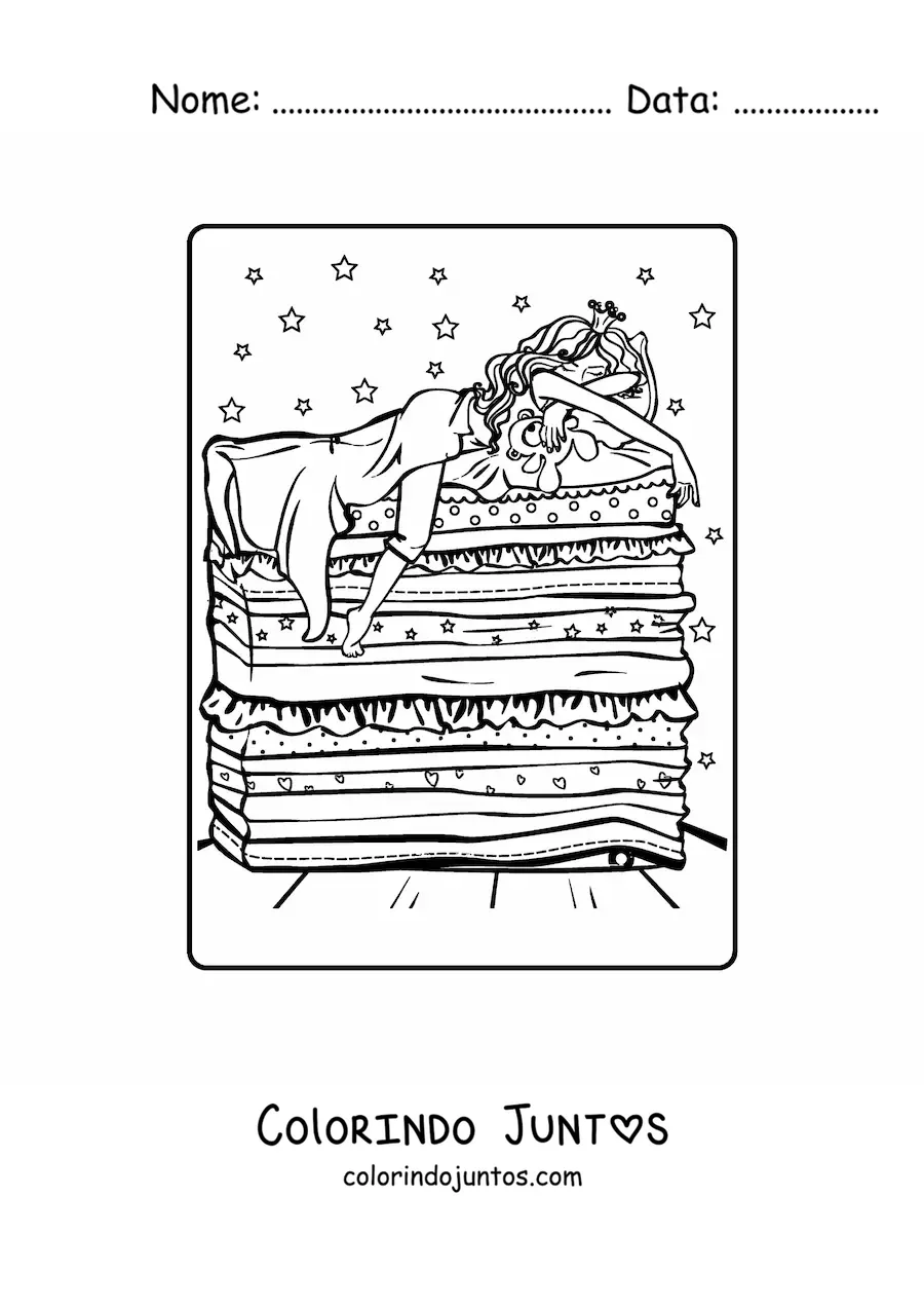 Desenho para colorir da princesa e da ervilha
