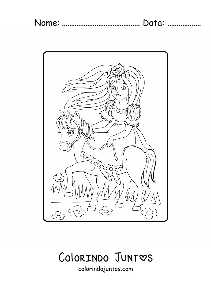Desenho para colorir de princesa animada cavalgando