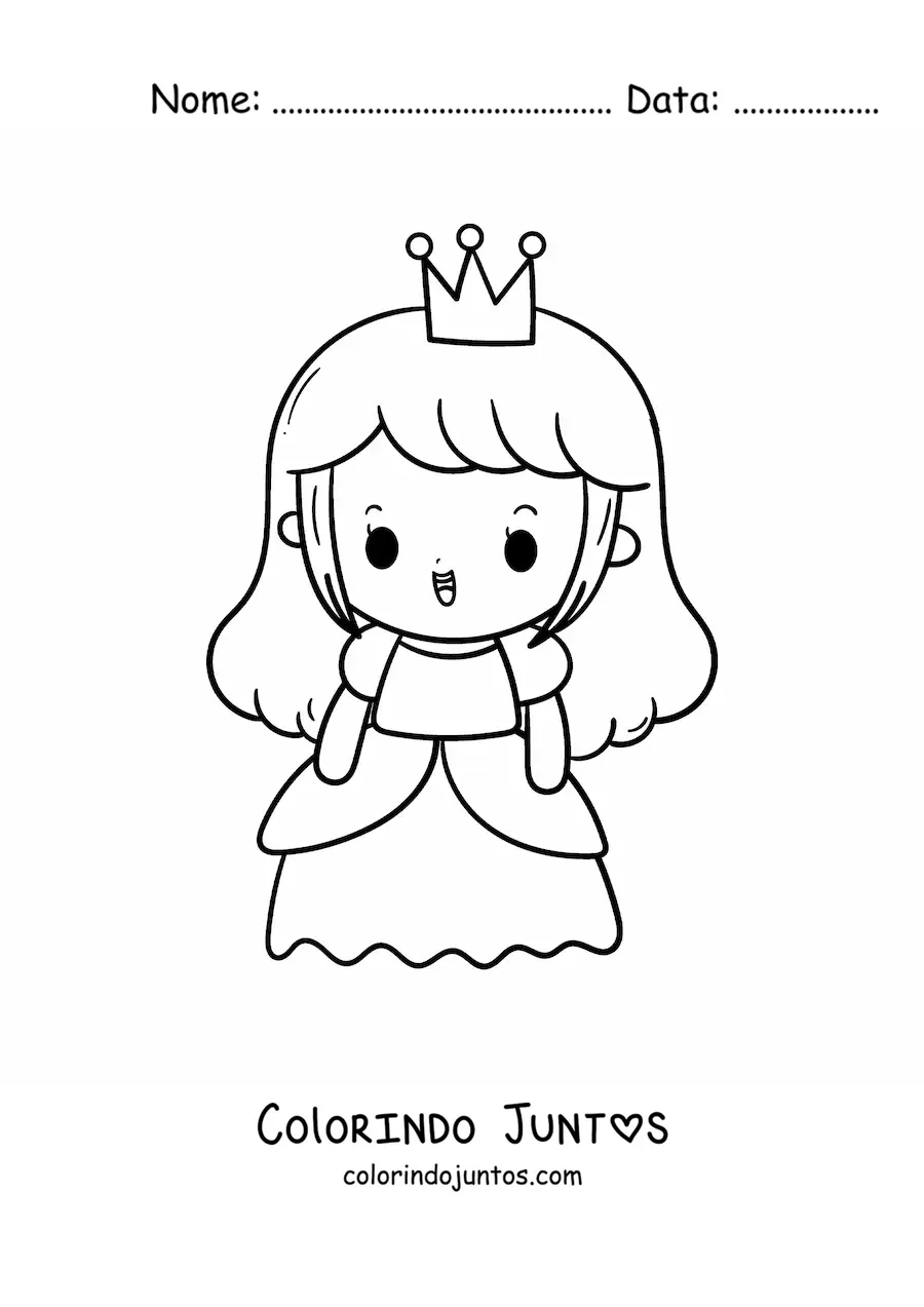 Desenho para colorir de princesa kawaii grande