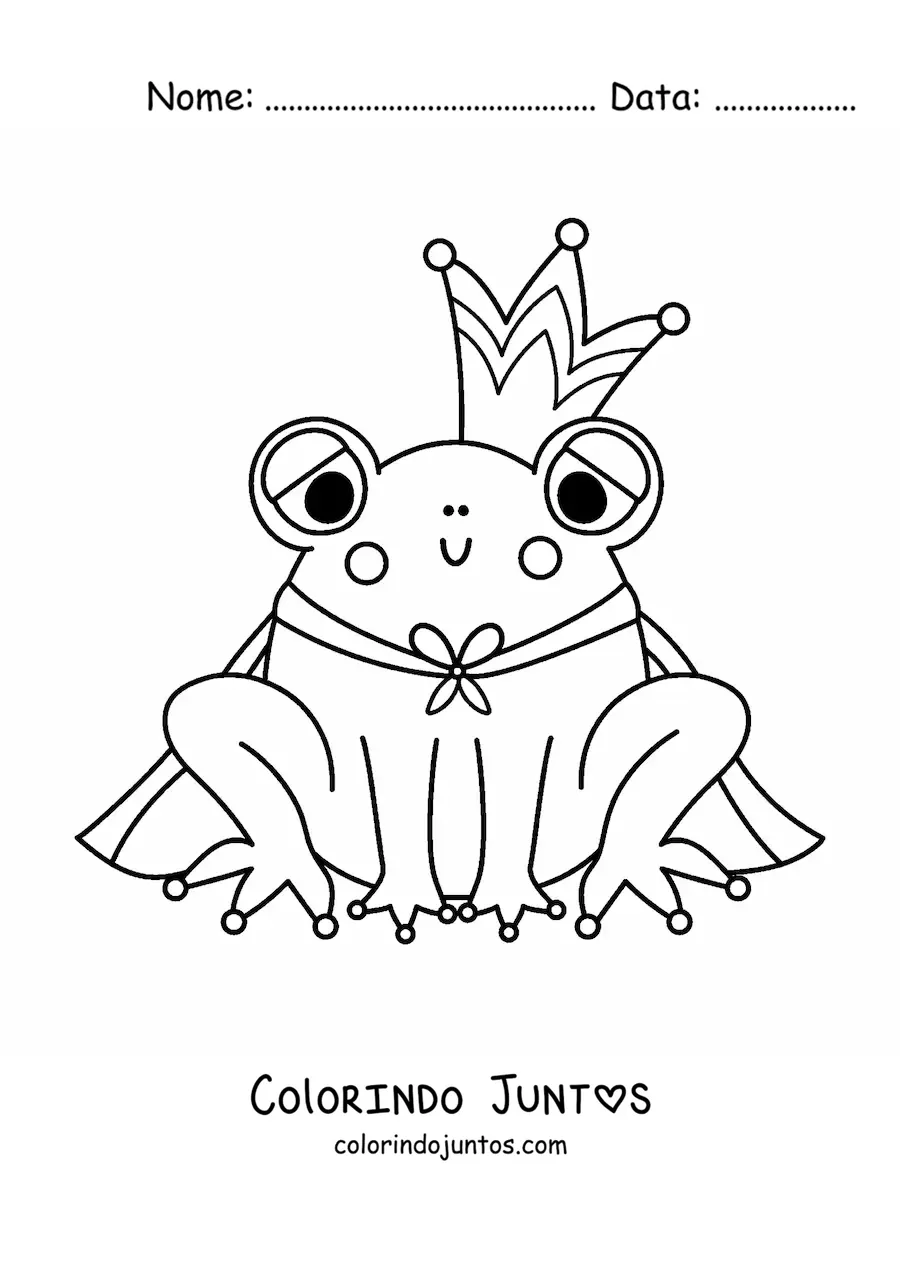 Desenho para colorir de principe kawaii transformado em sapo