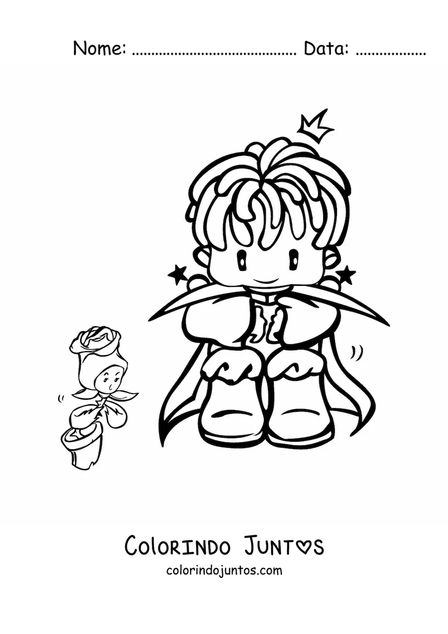 Desenho para colorir do Pequeno Principe e sua rosa