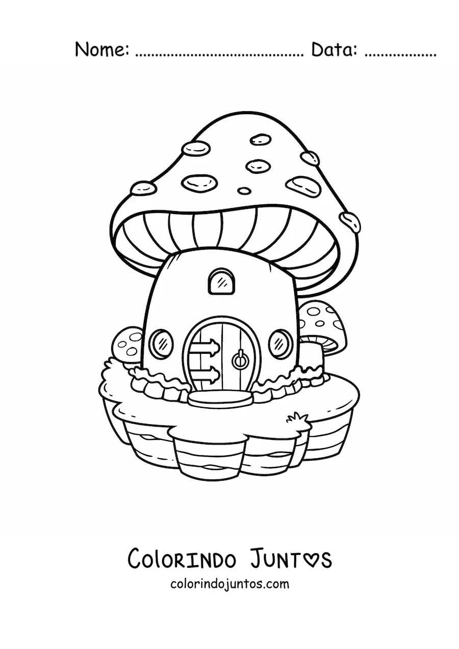Desenho para colorir de casa em forma de cogumelo no bosque encantado