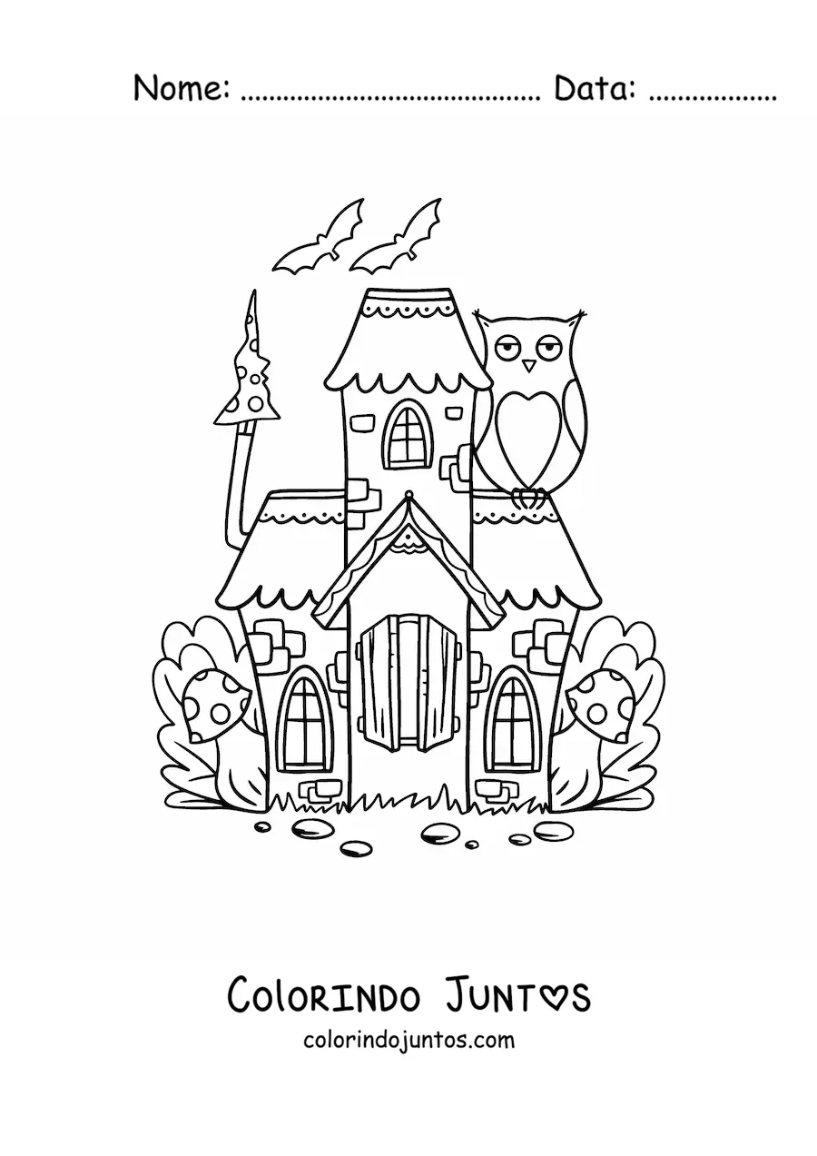 Desenho para colorir de castelo encantado em floresta magica