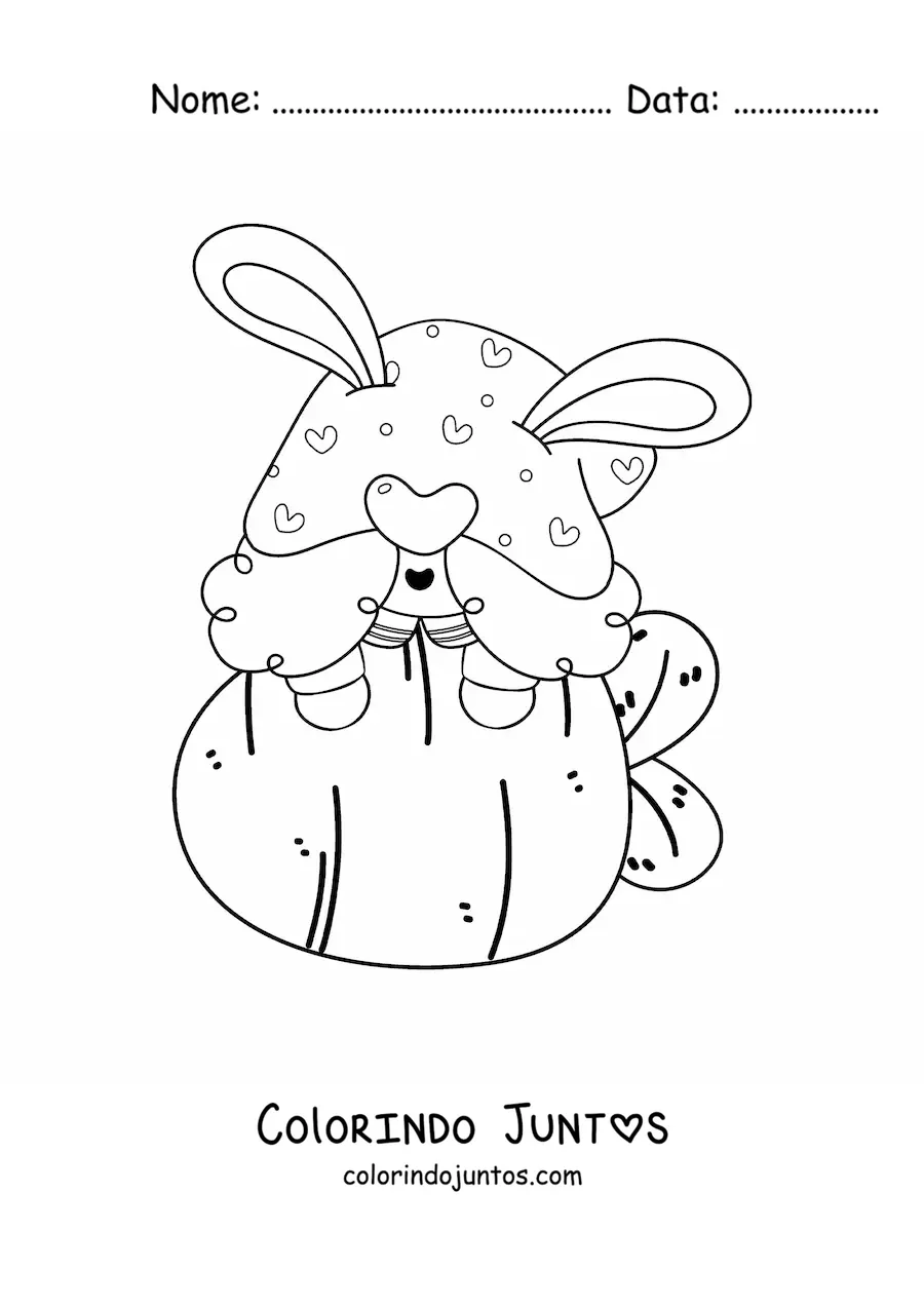 Desenho para colorir de gnomo de Pascoa com cenoura gigante