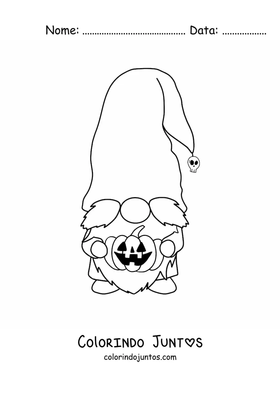 Desenho para colorir de gnomo de Halloween com abobora
