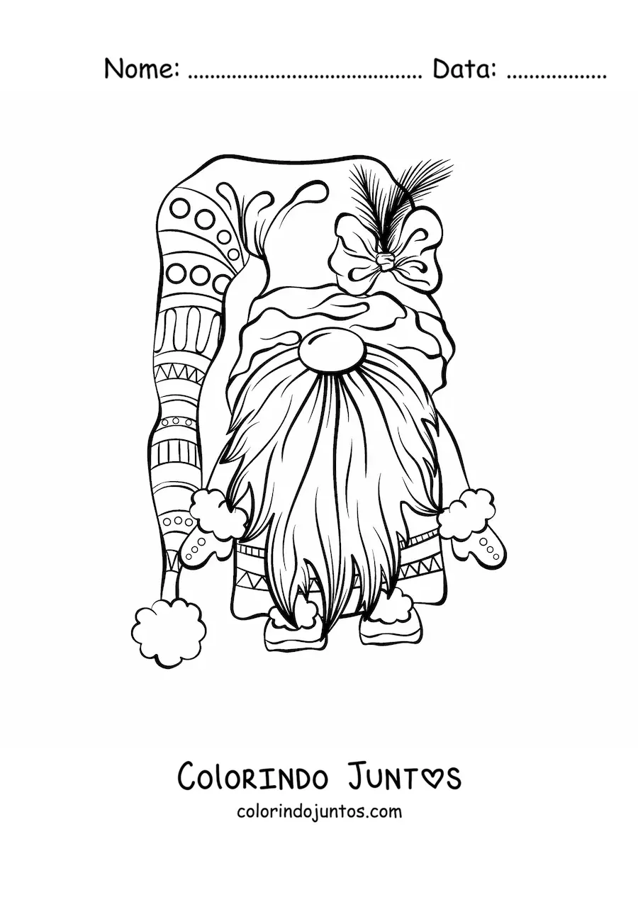 Desenho para colorir de gnomo natalino animado