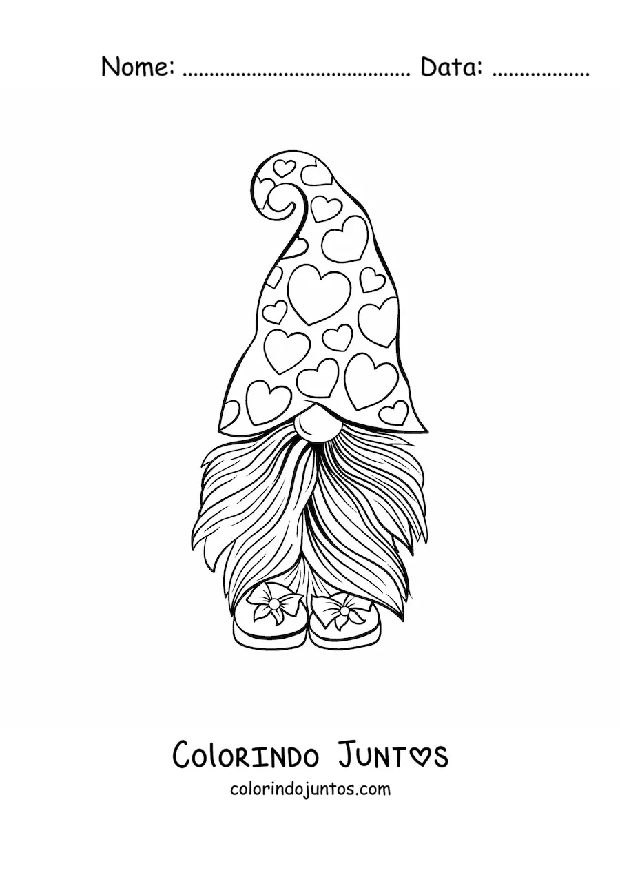 Desenho para colorir de gnomo do Dia dos Namorados