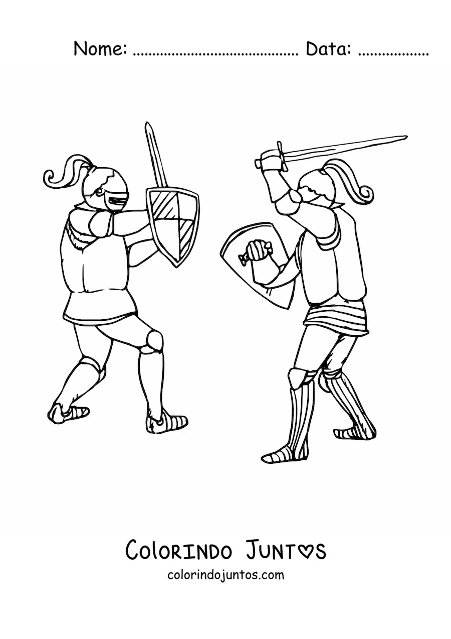 Desenho para colorir de duelo épico de cavaleiros medievais