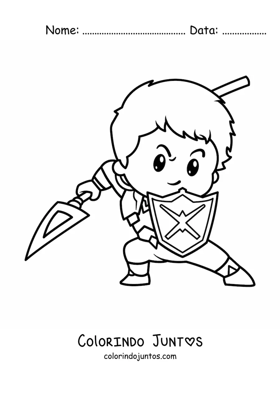 Desenho para colorir de cavaleiro heroico animado lutando