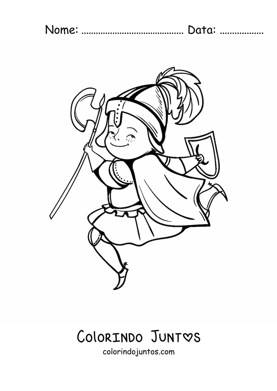 Desenho para colorir de cavaleiro da Idade Média animado pulando