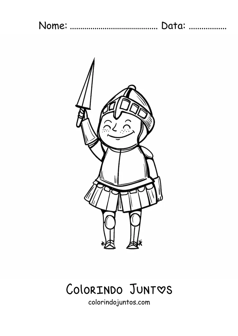 Desenho para colorir de cavaleiro da Idade Média animado com espada