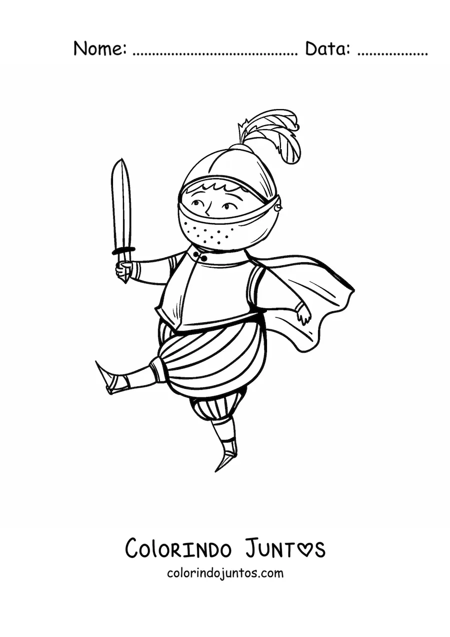 Desenho para colorir de cavaleiro animado com capacete