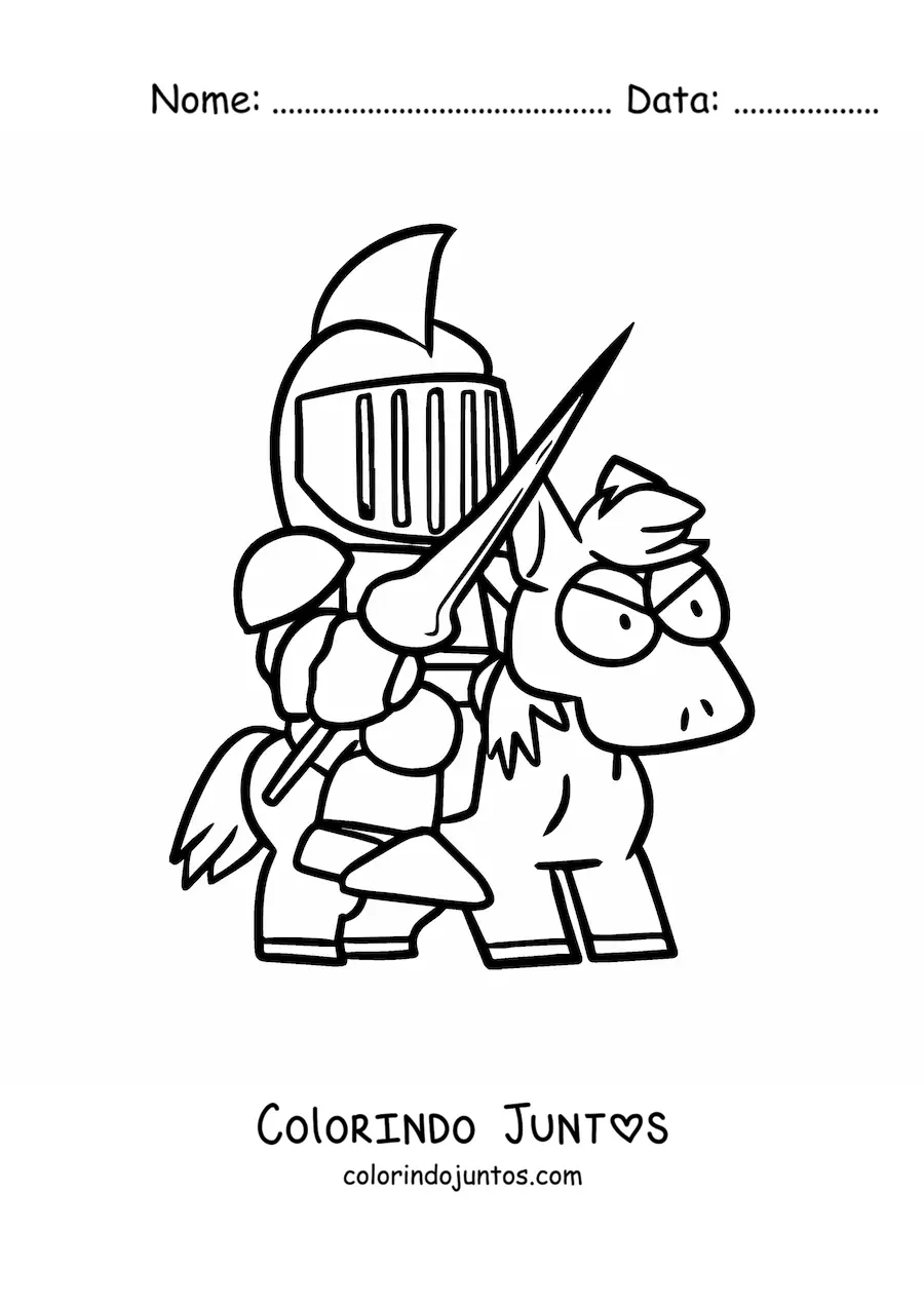 Desenho para colorir de um cavaleiro sobre um cavalo