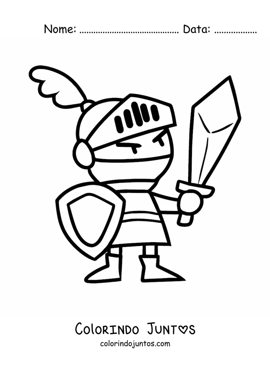 Desenho para colorir de um cavaleiro com espada e escudo