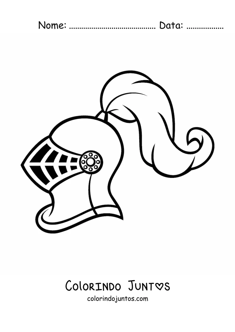 Desenho para colorir de capacete de um cavaleiro medieval de perfil