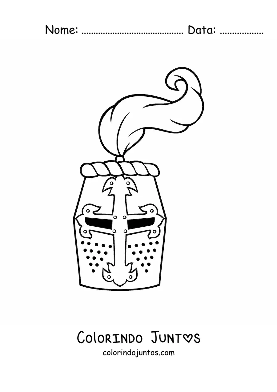 Desenho para colorir de capacete de um cavaleiro medieval de frente