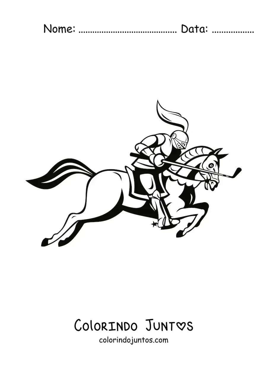 Desenho para colorir de cavaleiro com taco de golfe em um cavalo