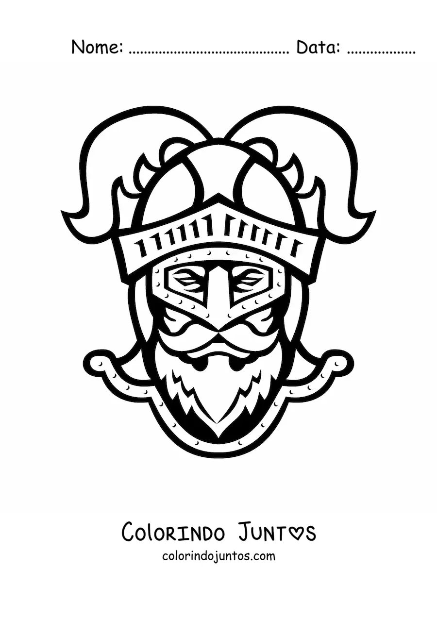 Desenho para colorir de rosto de um cavaleiro com capacete