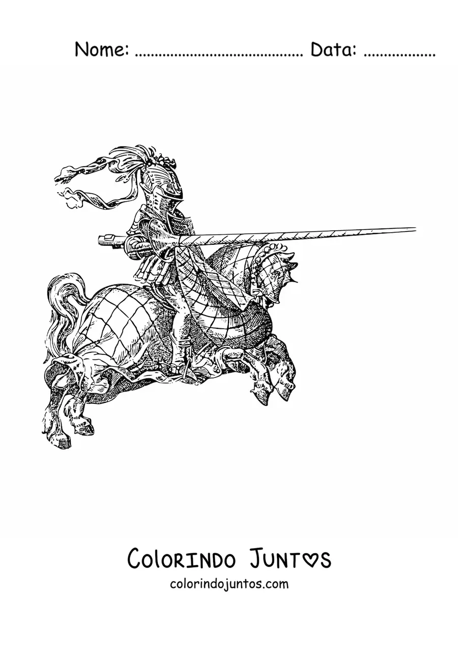 Desenho para colorir de cavaleiro realista em uma justa