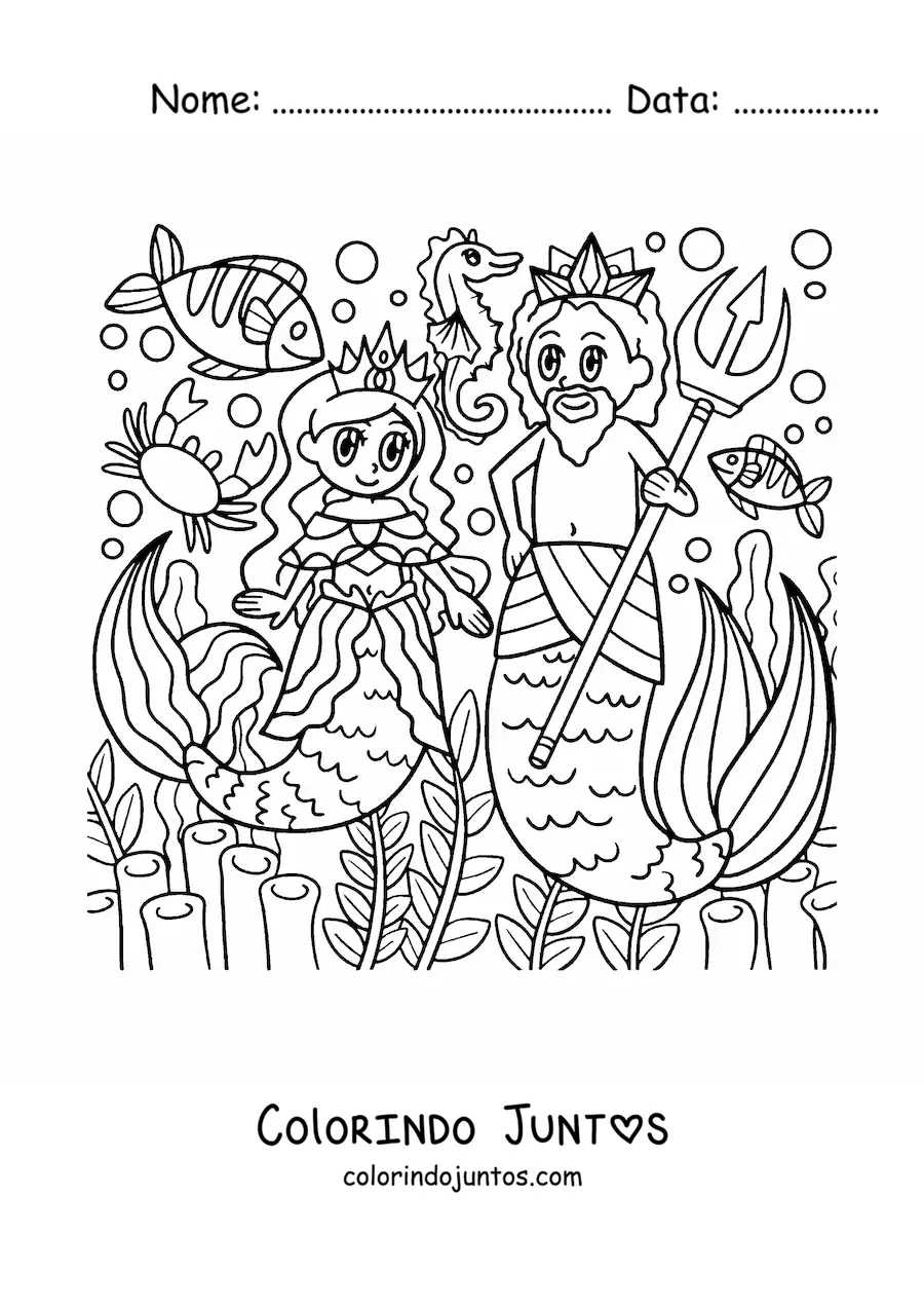 Desenho para colorir de Tritão o rei do mar