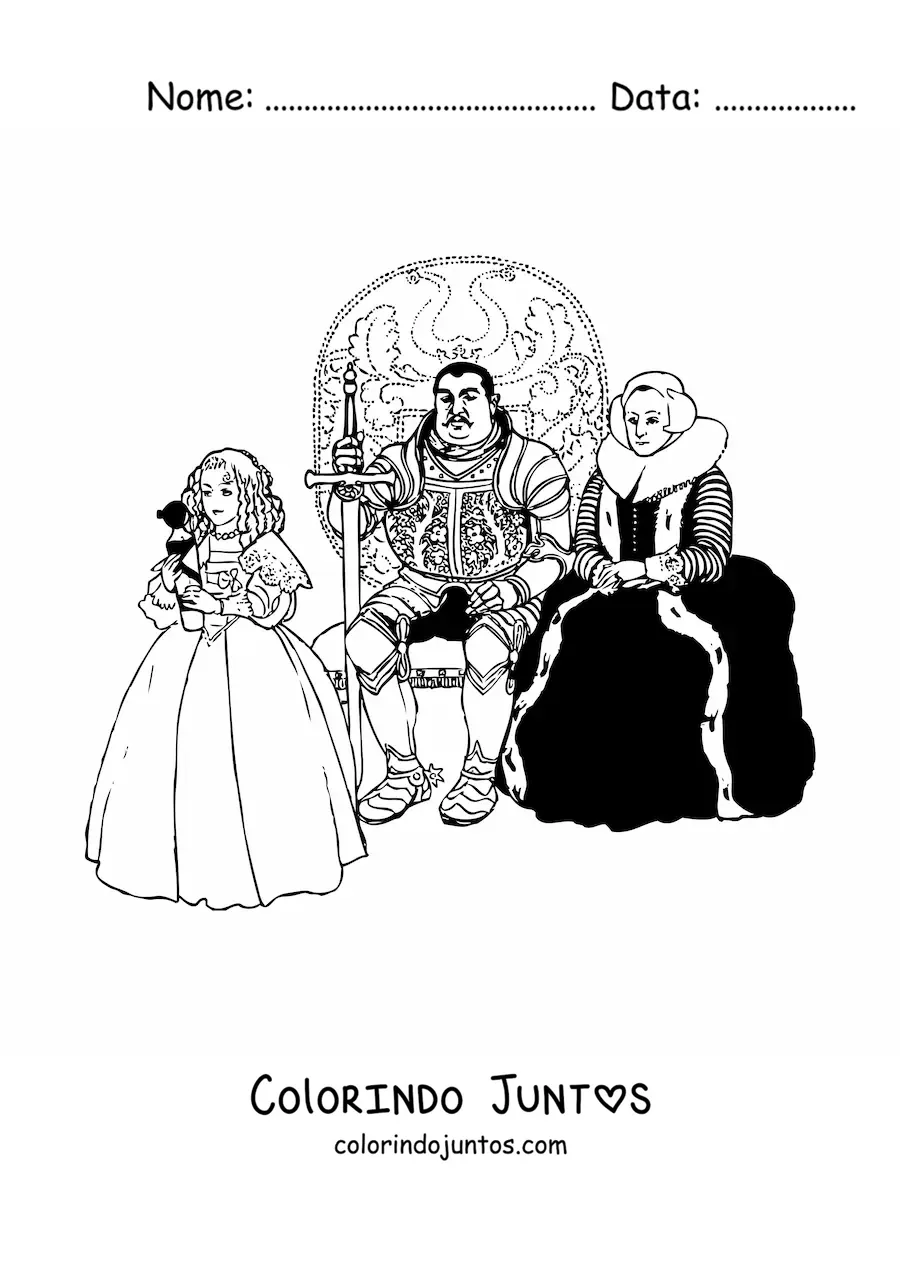 Desenho para colorir de rei e rainha realistas sentados em tronos