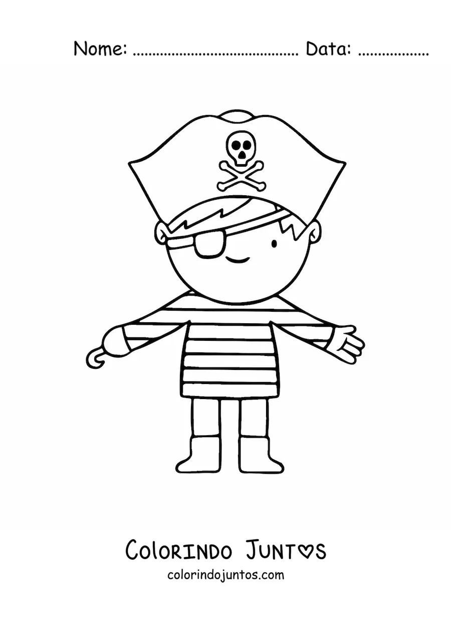 Desenho para colorir de menino fantasiado de pirata com gancho
