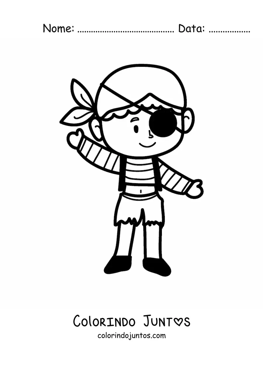 Desenho para colorir de menino pirata animado fácil