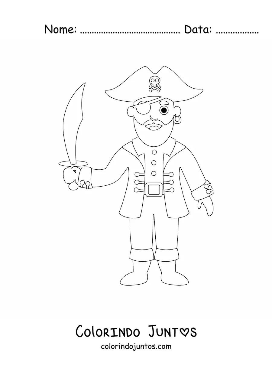Desenho para colorir de pirata antigo animado com espada