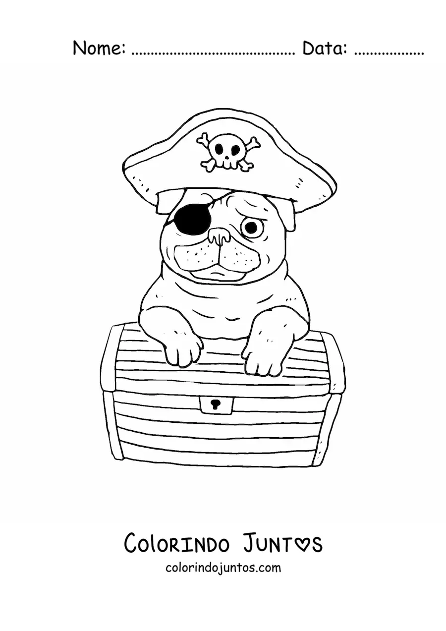 Desenho para colorir de pug pirata animado
