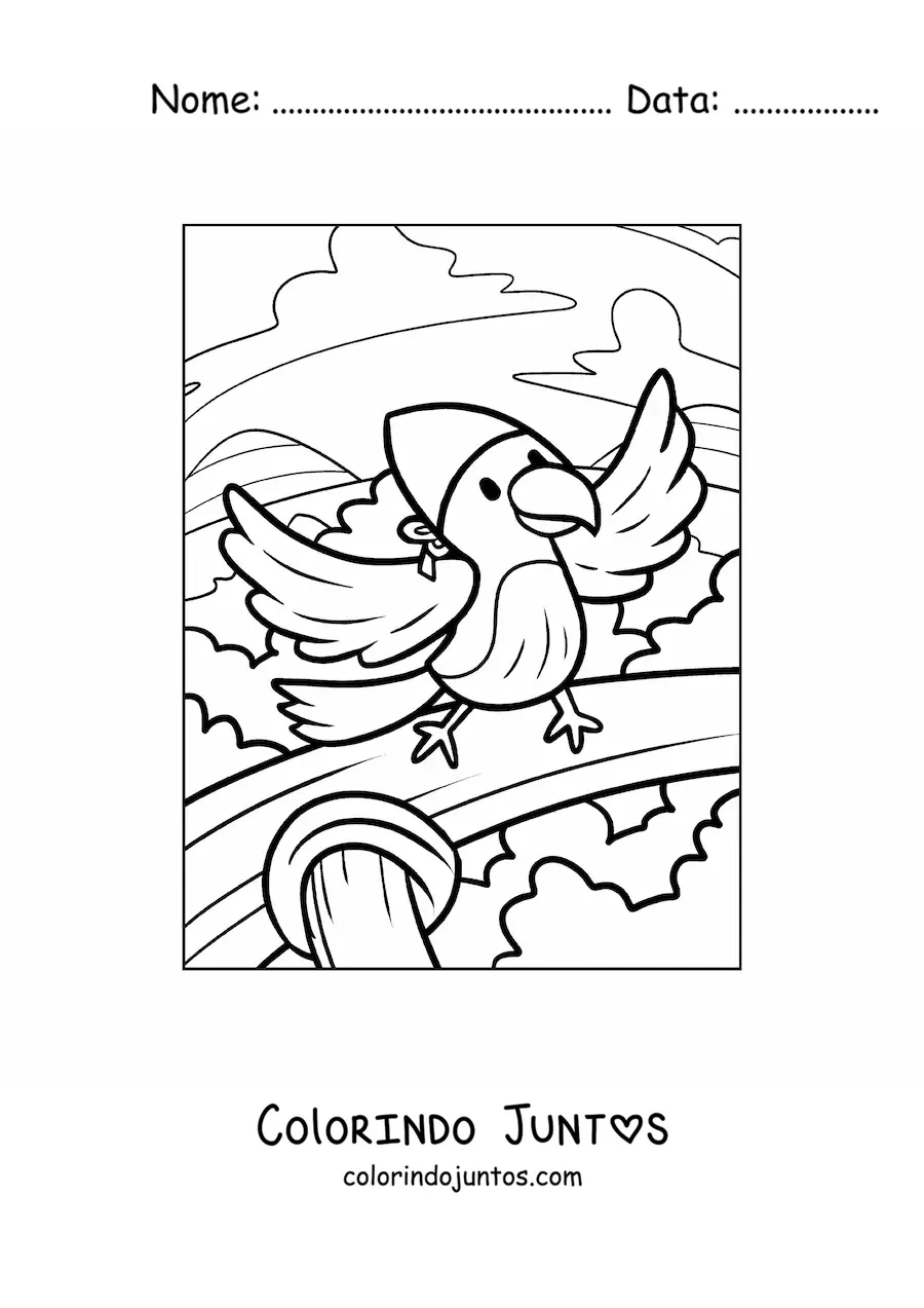 Desenho para colorir de papagaio pirata animado em um navio