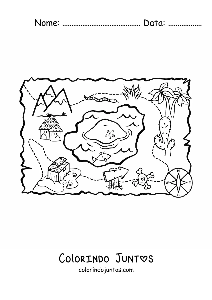 Desenho para colorir de mapa do tesouro animado