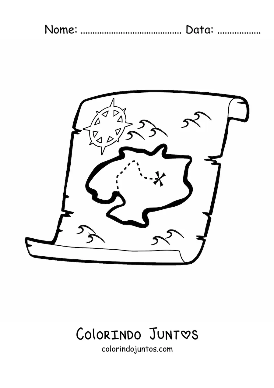 Desenho para colorir de mapa do tesouro fácil